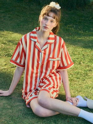 스트라이프 반팔 잠옷 세트