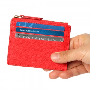 소가죽 지퍼 카드지갑 핑크