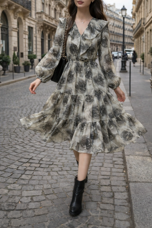 여성 로즈패턴 원피스