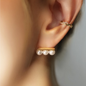 일자 골드 진주 귀걸이