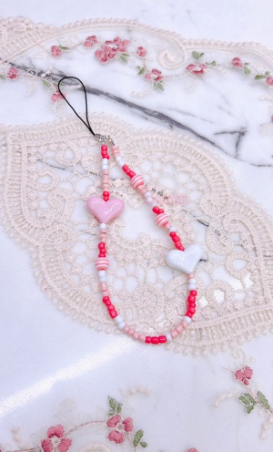 하트 비즈 핸드폰 스트랩