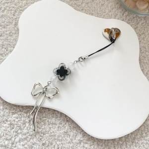 블랙 플라워 리본 키링