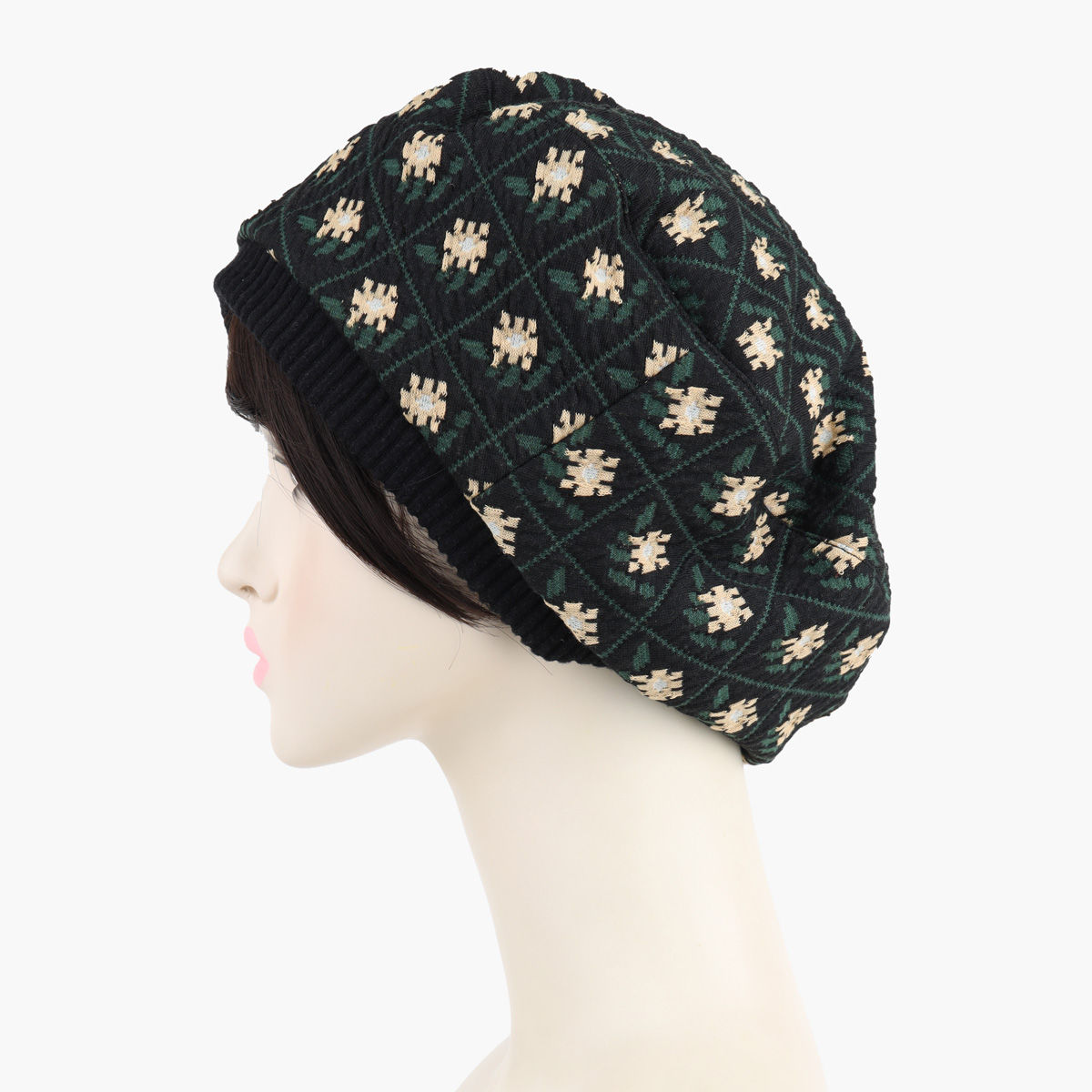 퀼트 자카드 베레모 모자