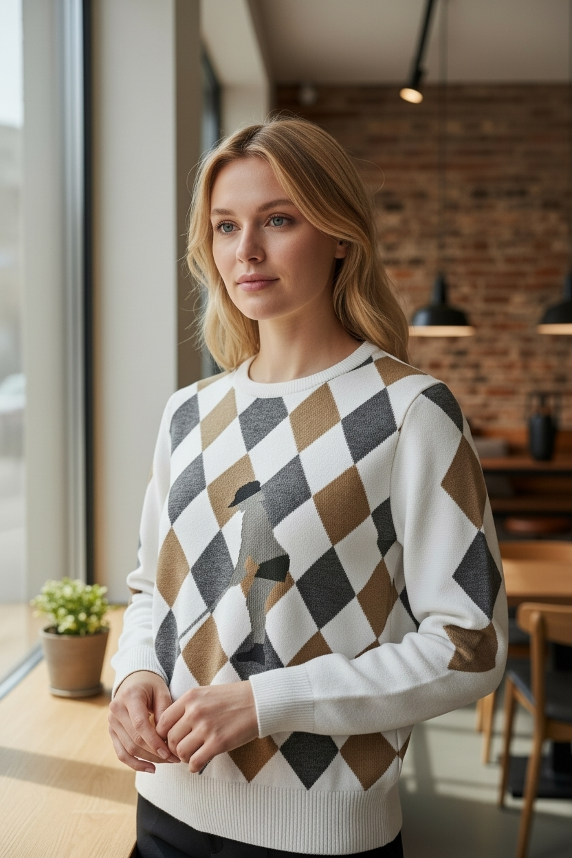 여성 아가일무늬 니트