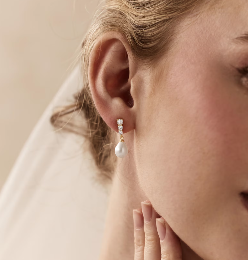 18K 드롭 진주 귀걸이