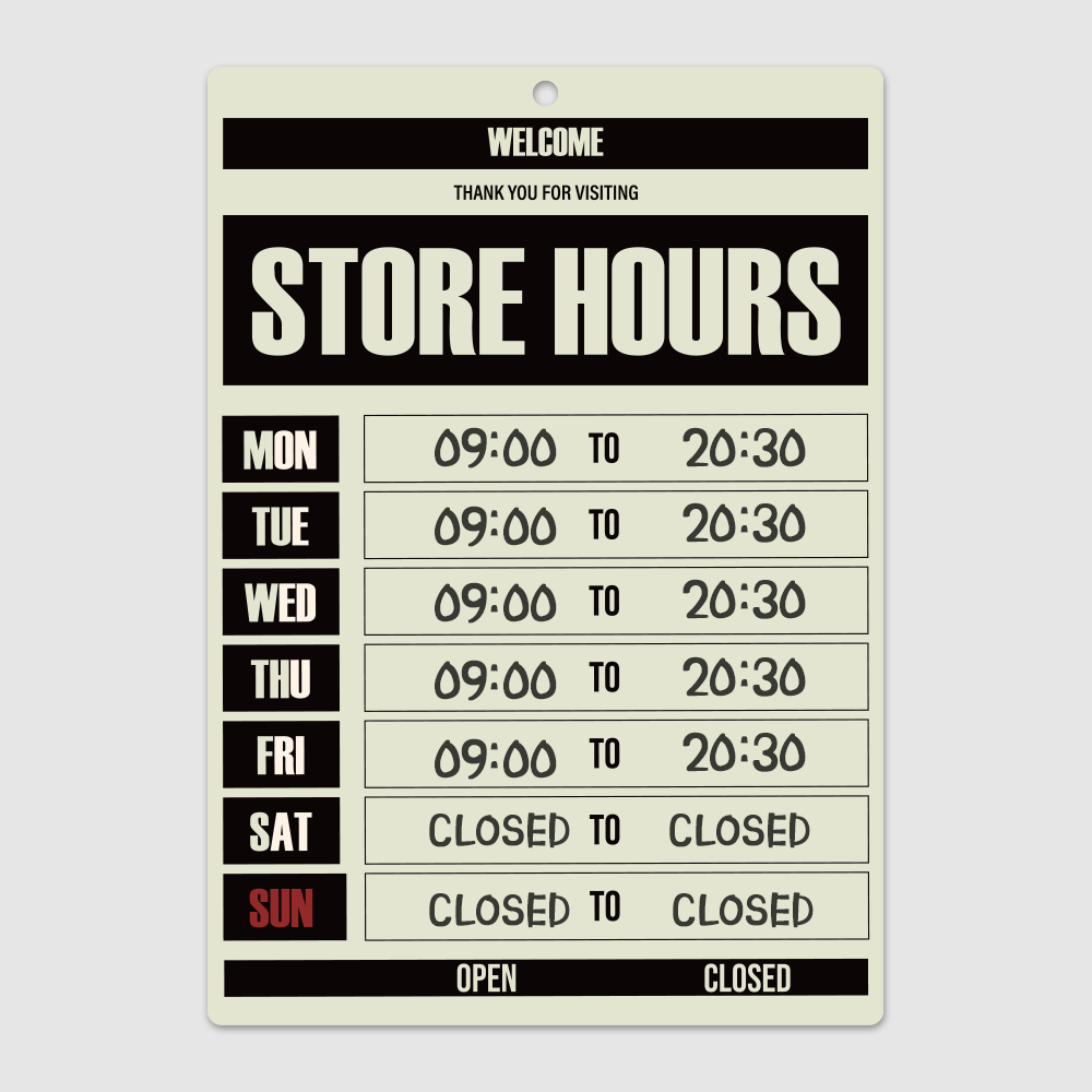 레트로 영업시간 안내 표지판