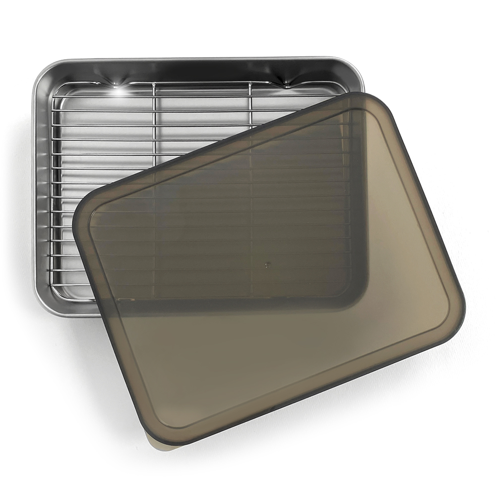 스텐 사각 트레이+망+뚜껑 세트